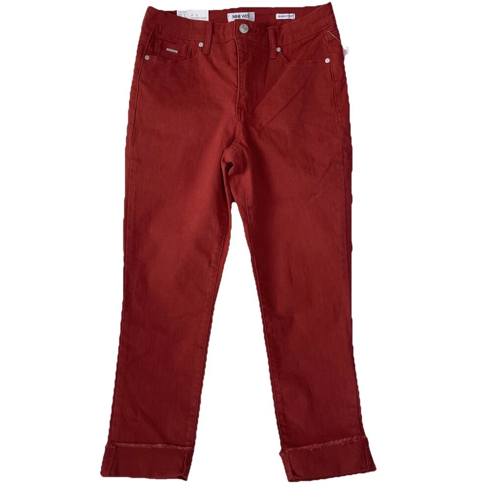 Nine West Women's Gramercy Crop Pant Size 6 Red Ochre Frayed Legs- NWT